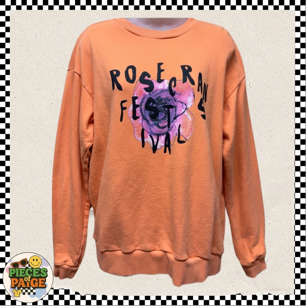 True Religion Orange Crew Neck “Rosecrans Festival” Graphic Sweatshirt Size L